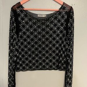 Elegant Free Rose Black and White Beaded Blouse